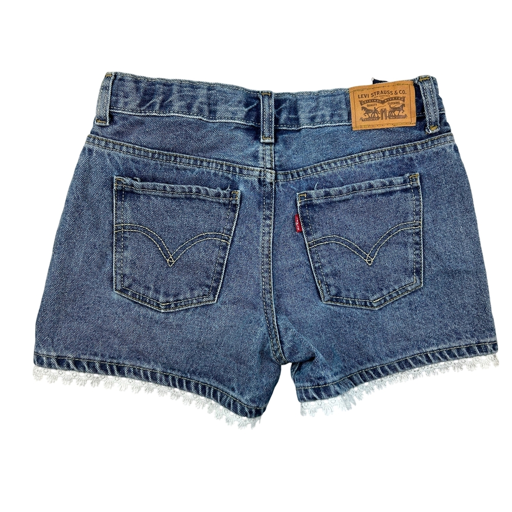 Levi's Shorts Youth Girls 14 Girlfriend Denim Adjustable Waist Lace Trim Blue
